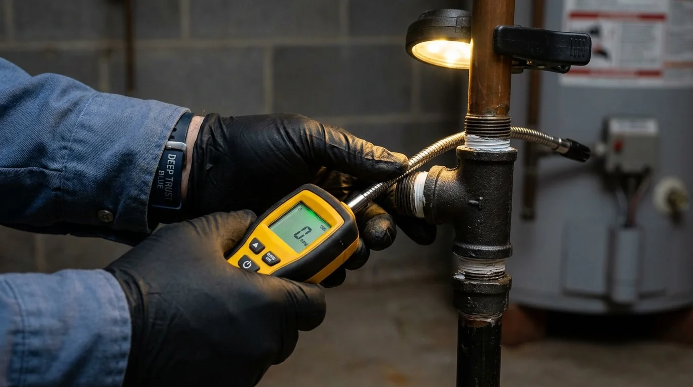 Gas leak detection with electronic sniffer by Johns Plumbing LLC in Bismarck