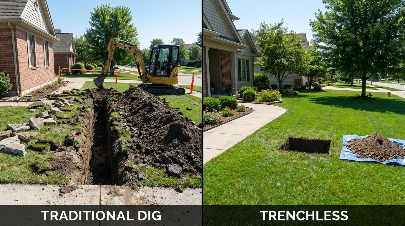 Trenchless sewer repair with minimal yard damage versus traditional excavation in Bismarck, ND